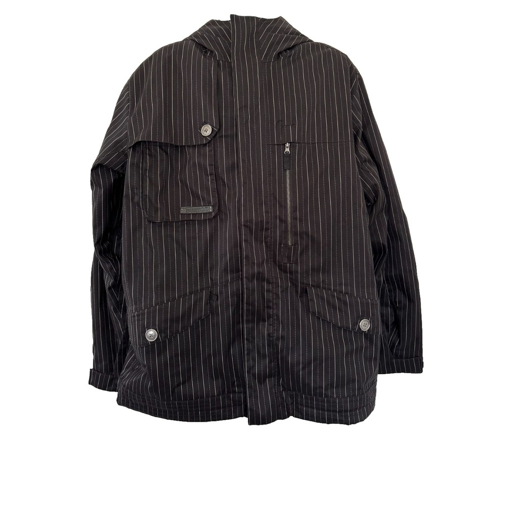 Vintage Burton Snowboard Jacket XL Black White Pinstripe Hood Y2K Retro Gorpcore